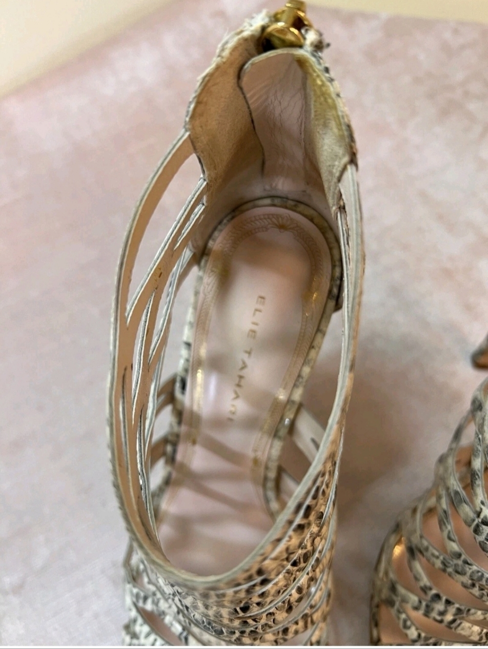 Strappy Snake-Print High Heel Sandals in Beige - Picture 2 of 6
